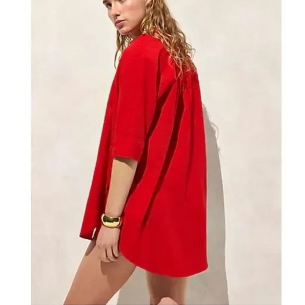 J. Crew 2025 Airy Gauze Button Up Shirt in Red Oversized Size XS - Picture 8 of 8